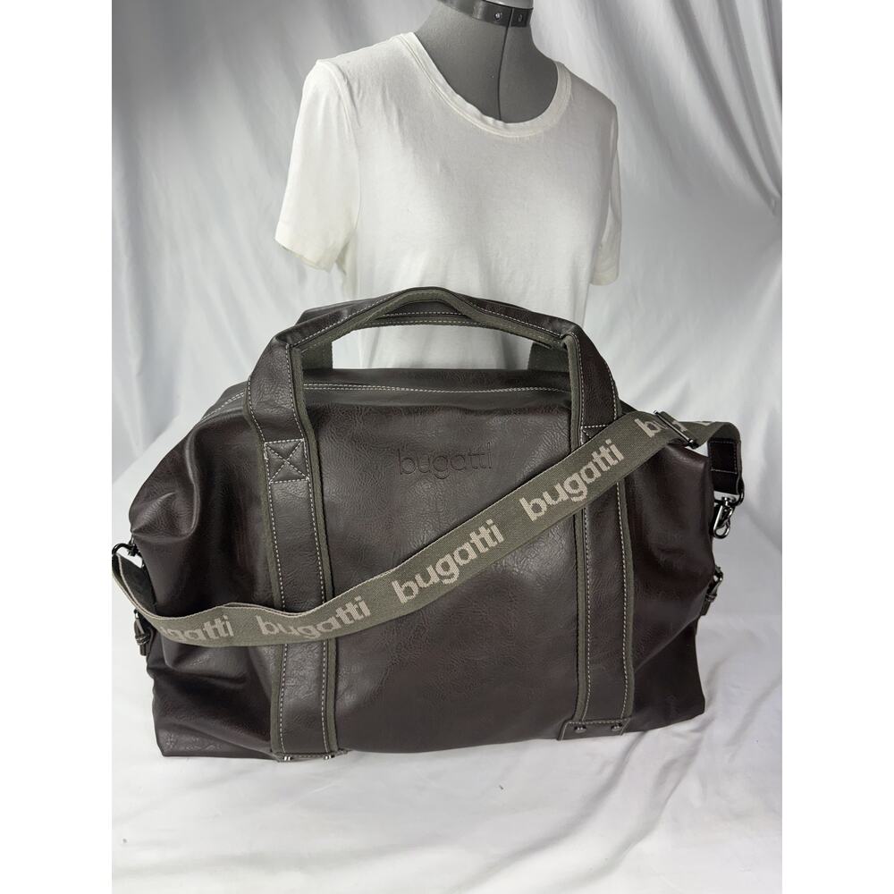 Bugatti Duffel Bag Brown Synthetic Leather Travel Gym Overnight Shoulder Large